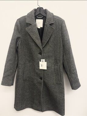 Calvin Klein Gray Herringbone Single-Breasted Pea Coat
